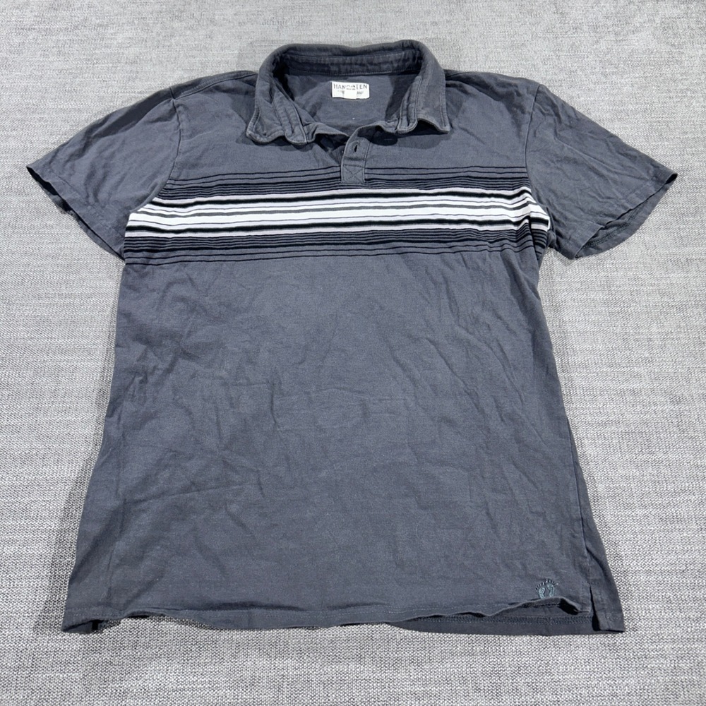 Hang Ten Polo Shirt Mens Large Charcoal Grey Good Striped Short Sleeve Surf